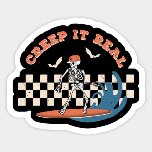 Funny Creep It Real - Surfing Halloween Skeleton Sticker